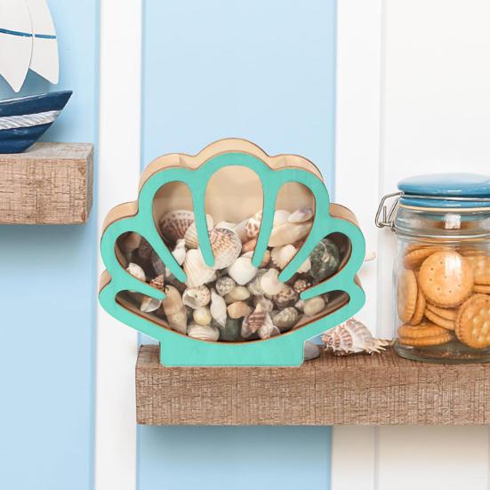 Wooden Shell Display Case Handcrafted Rustic Sea Shell Shadow Box Seashell Shaped Storage Display Box Home Office Desktop Decoration