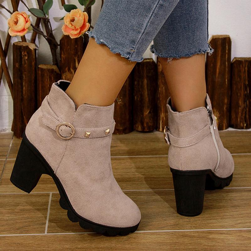 Lucyever Vintage Rivets High Helmet Ankle Boots Women Autumn Winter Faux Suede Short Boots Woman 2024 Side Zip Platform Boots 42