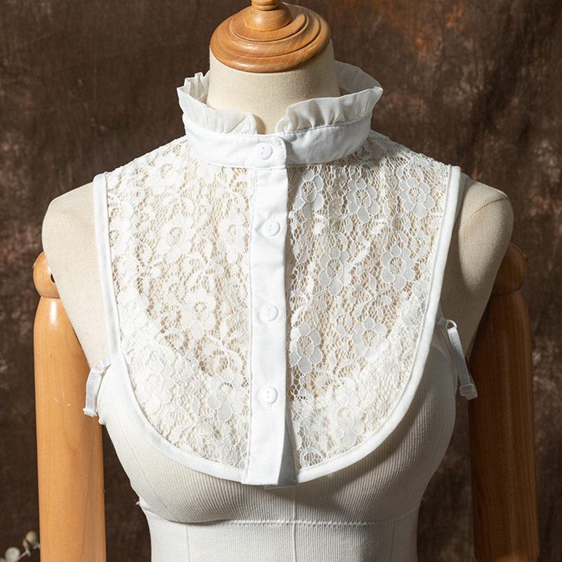 Lace Ruffles Fake Collar Detachable Sweater Decoration Collar Hollowed Out Stand Up Collar Half Shirts for Girls Women