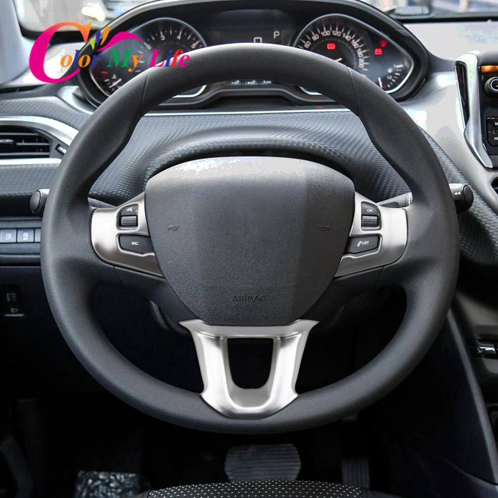 Авто Стайлинг ABS Хром Накладка-наклейка для защиты руля для Peugeot 208 2008 GTI 2014 - 2017 Наклейки Аксессуары