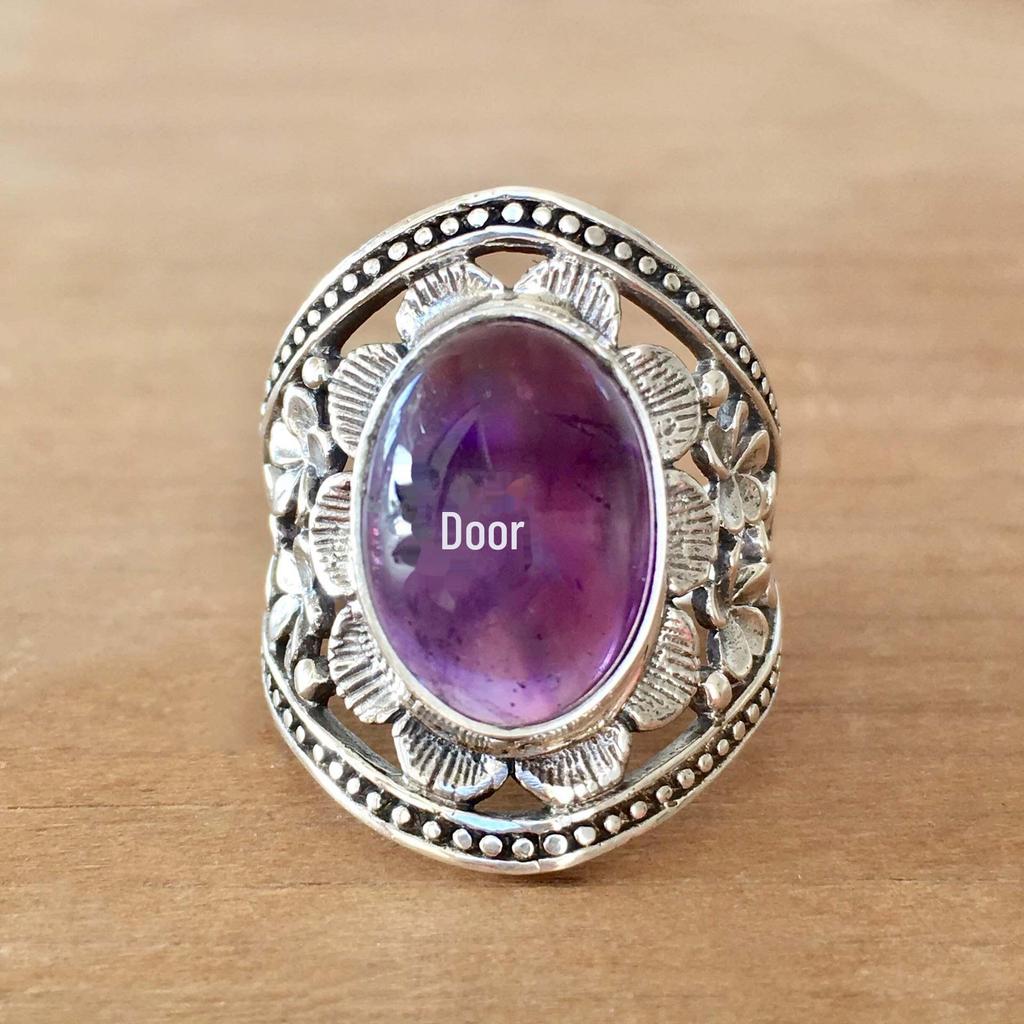 Amethyst and Silver Inlaid Nepalese Vintage Unisex Ring