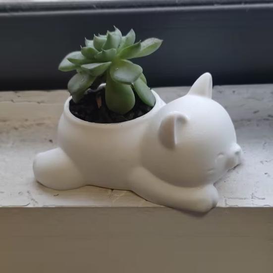 3D-печатный цветочный горшок для кошек Лежащий котенок Суккуленты Травяные растения Горшок-контейнер для дома В помещении На улице Балкон Сад Декор