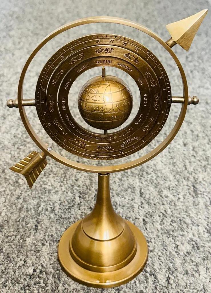Brass Armillary 10'' Sphere With Arrow Nautical Maritime Engraved Globe Rashi