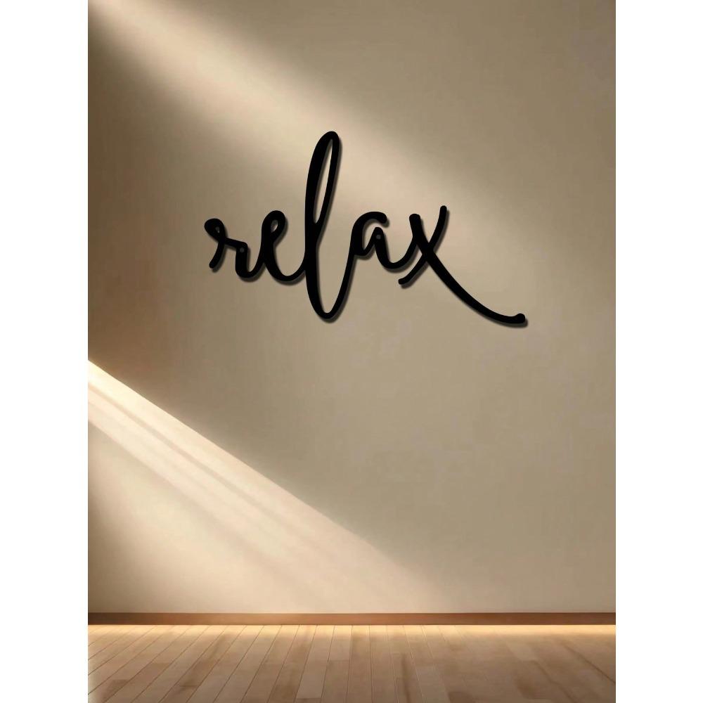 Black Metal Relax Word Art Deco Style Wall Decor Modern Bathroom Sign Iron Art Hanging Decoration