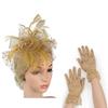 Wedding Fascinator Hat Cocktail Tea Party Headband Feather Headpiece & Gloves Set  for Women Girls