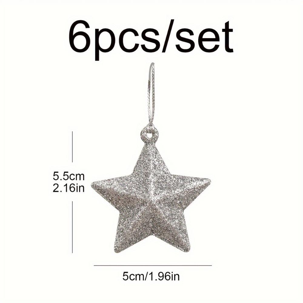 6pcs/set, Christmas Tree Small Glitter Pentagram Pendant Decoration Arrangement Christmas Decoration