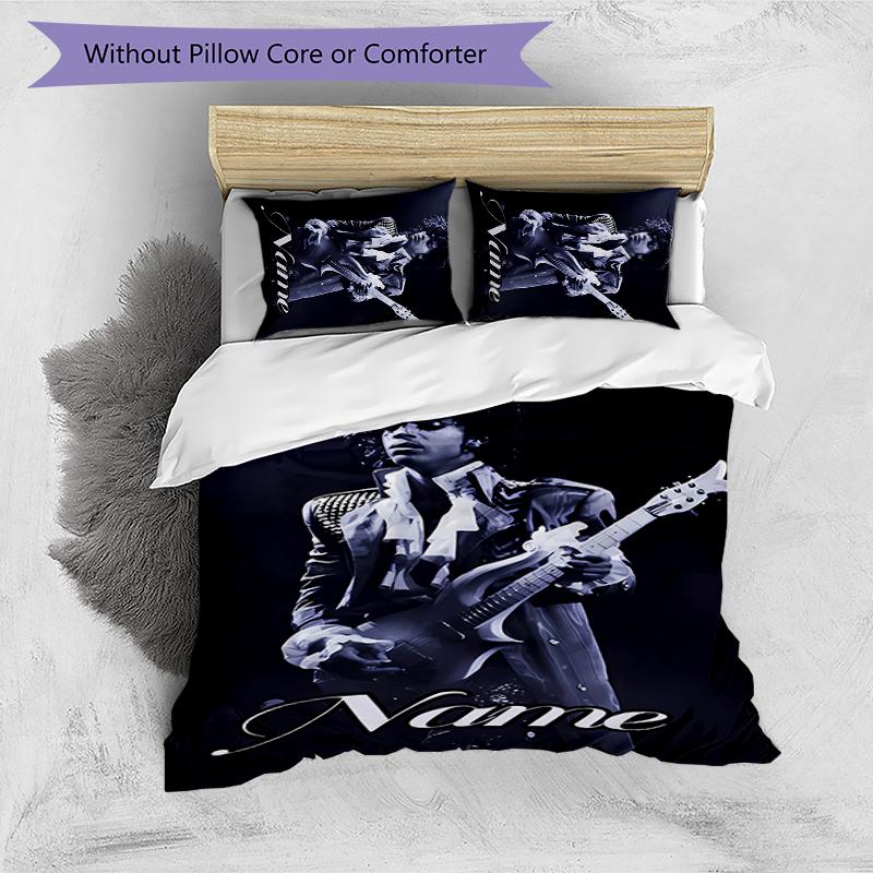 3pcs Custom Name Prince Purple Rain Bedding Set Duvet Cover Closure Includes 1 Duvet Cover & 2 Pillowcases for All Seasons Bedroom Decor