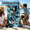 Custom Name Personalized Demon Slayer Print Beach Towel, for Trip Camping Beach Party Home Decor, Birthday Gift for Family & Friends