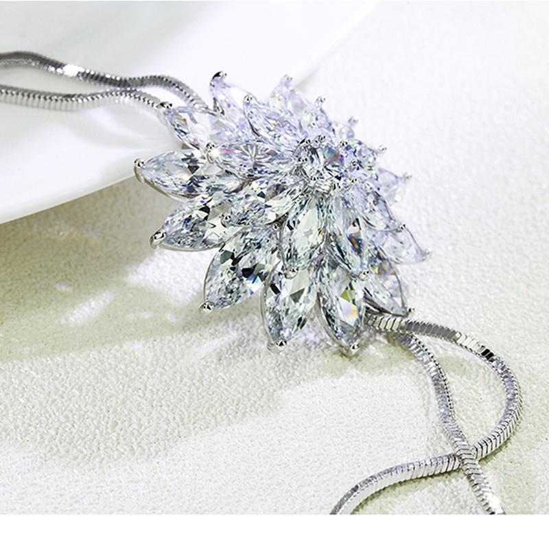 Очарование Кристалл Горный Хрусталь Снежинка Кулон Ожерелье Женщины Ювелирные Изделия Подарки Свитер Цепи