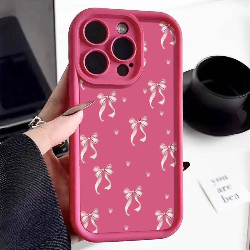 Shockproof Pink Bow Printed Case For iPhone 16 15 Pro Max 16e 14 Plus 13 12 11 Pro Max 7 8 XR X XS Soft Silicone TPU Phone Cover