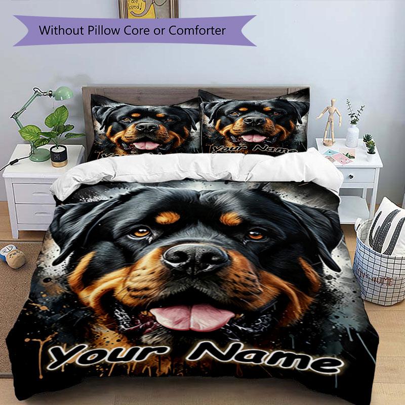 3PC Custom Name Rottweiler Strength Loyalty Bedding Set Duvet Cover Closure Includes 1 Duvet Cover & 2 Pillowcases for Bedroom