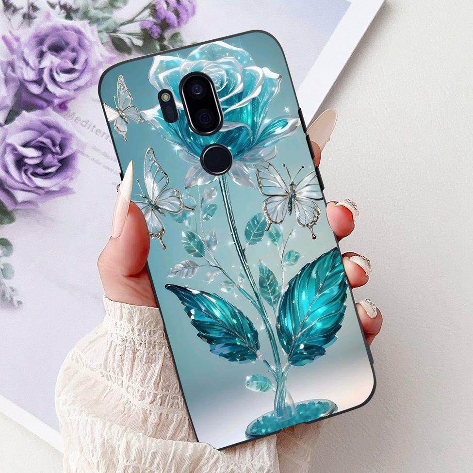 Чехол для LG G7 ThinQ Черный Силикон Милый Кот Модные Цветы Крутая Расписная Задняя Крышка Для Телефона LG G7ThinQ LMG710EM