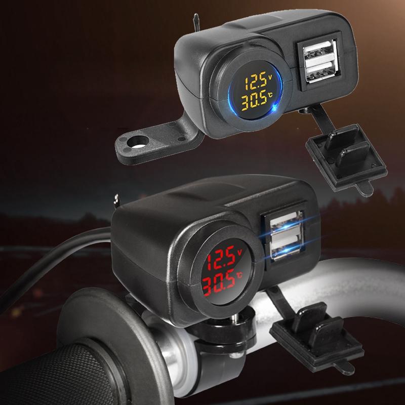 Быстрая зарядка 18 Вт Автомобильное двойное USB-зарядное устройство QC3.0 Водонепроницаемое с вольтметром термометром для 12 В/24 В Мотоцикл Квадроцикл Лодка Морской