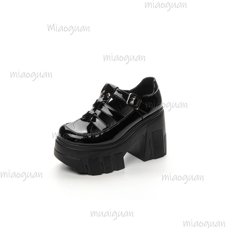 2025 Новые сандалии в римском стиле с вырезами, на толстом высоком каблуке, с круглым носком, на платформе, с кожаным ремешком с пряжкой, женские туфли в уличном стиле