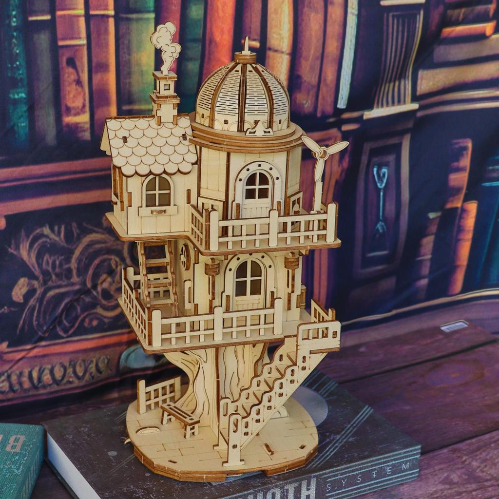 3D деревянная модель-пазл домика на дереве, деревянная лесная хижина-вилла, многоэтажный купольный building assembly model, ручной DIY creativ