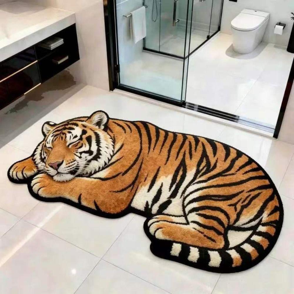 Non-slip Tiger Shape Rug Absorbent Irregular Bath Rug Tiger Floor Mat Home Entrance Decor