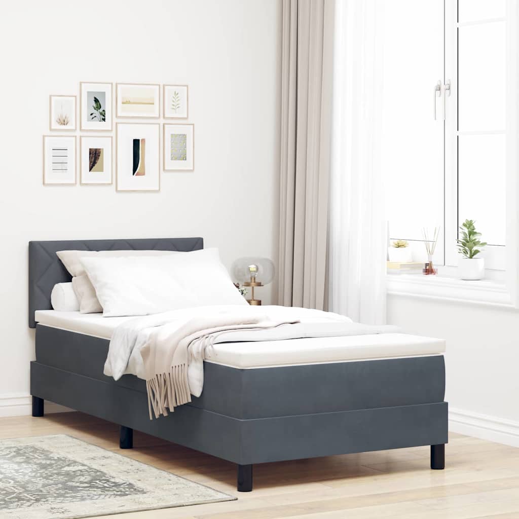 Box Spring Bed with Mattress Dark Gray 90 x 190 cm Velvet