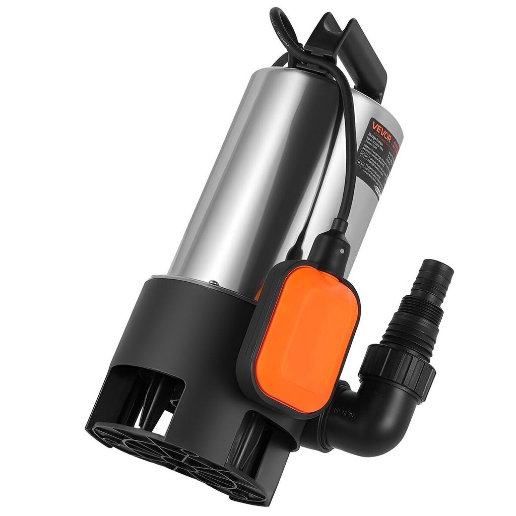 710W Submersible Sump Pump, 20000 L/H, Stainless Steel Submersible Sewage Dirty Clean Water Pump with Automatic Float Switch, Long Cord, 9M Max Lift,