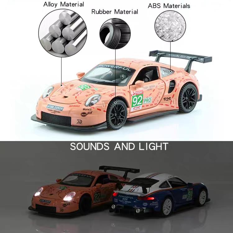 Porsche 911 GT3 RSR Match Version Моделирование Литые игрушечные машинки Звуки и свет Инерционный автомобиль 1:32 Сплавная Модель Суперкара