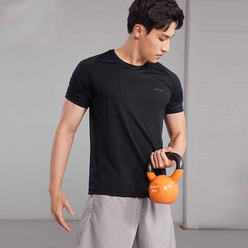 Li-Ning Круглый вырез, быстросохнущая, прохладная, дышащая, с коротким рукавом, мужская футболка, черный цвет ATSU819-1