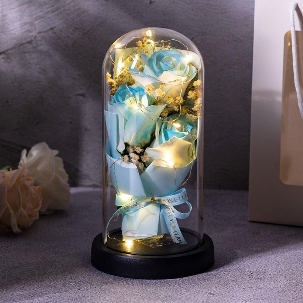 Романтическая искусственная роза со светом, светящаяся светодиодная, вечная роза, акриловая крышка, украшение для дома