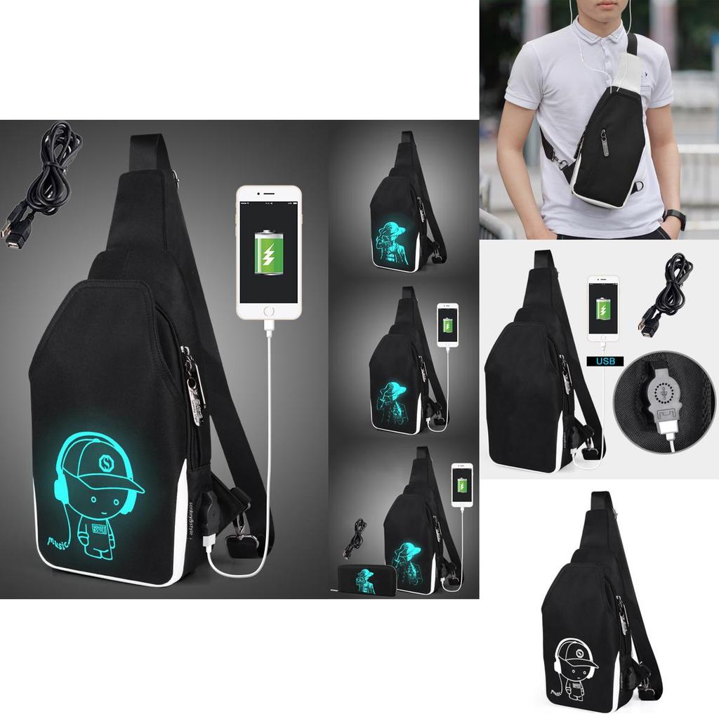 Stylish Luminous Outdoor Backpack With Usb Charging And Earphone Jack For School