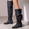 Fashion Women's Over Knee High Boots Blue Jeans Denim Winter Shoes Pleated Low Heeled Long Boot Ladies Party Shoes Large Size 45 48