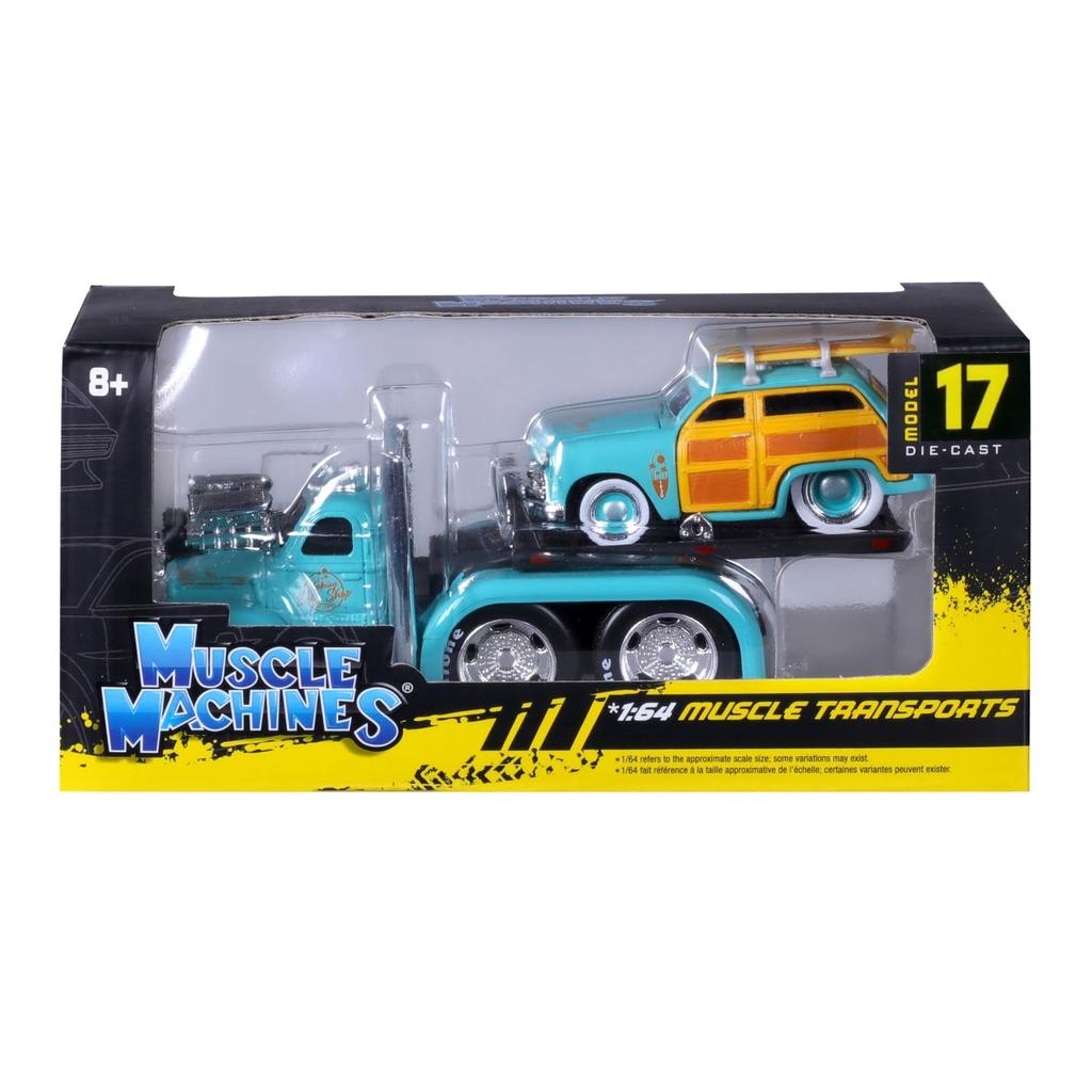 Maisto Scale Muscle Machines 1953 MACK Ford Woody Light Blue Diecast Model Car 11550 1/64 B-61 Flatbed/1950 (Finished Model)