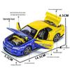 1:32 GTR R34 Low-Rider Sports Car Model with Opening Doors, Four-Wheel Suspension, Alloy Build, Sound and Light, Pull-Back Simulation