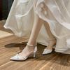 Fashion French Bridal Wedding Shoes New Design Hollow High Heels Pearl Chain Bowknot Sandals for Bride