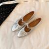 Round Head Silver Pleated One-word Buckle Strap Flat Mary Jane Single Shoes Ballet Shoes