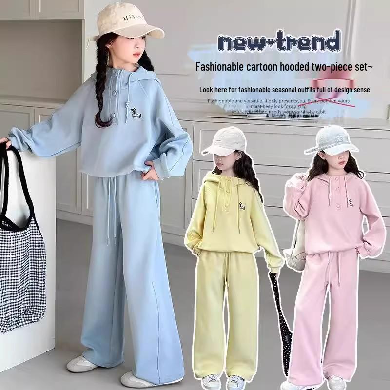 2025 Girls' Fashionable Spring & Autumn Two-Piece Outfit: Sweatshirt & Pants Set for Big Kids