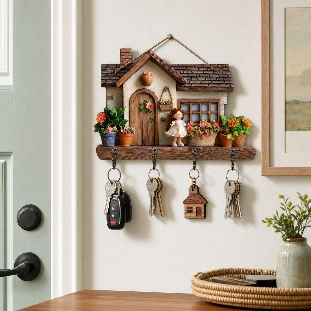 2D Flat House Key Holder Wood Decorative Key Hanger Gifts Wall Key Rack Home Wall Decor