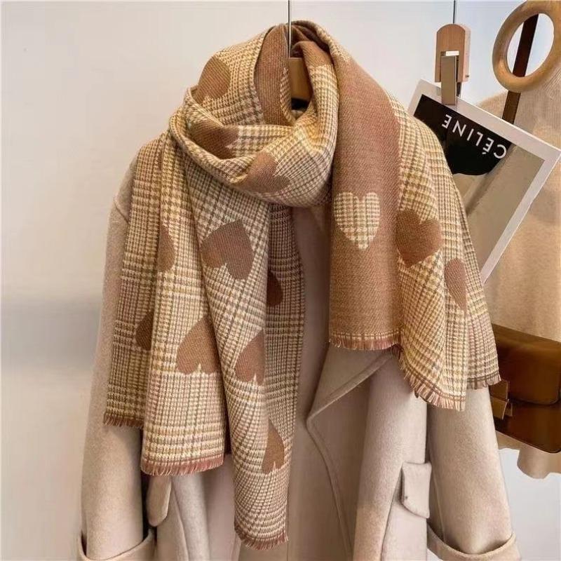New Winter Women Double Side Cashmere Scarf Love Heart Plaid Ladies Long Thickened Warm Knitted Scarf Hijab Stole XWJ111