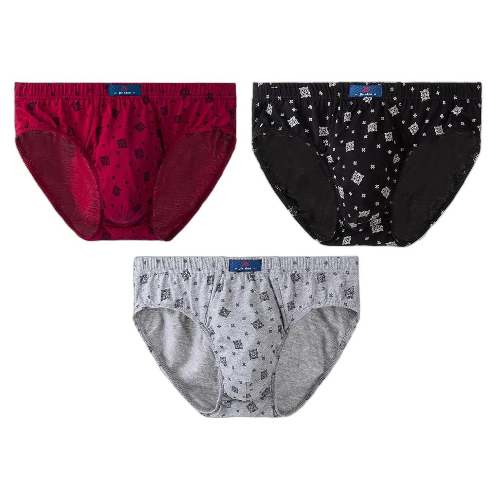 3Pcs Men's Cotton Briefs Knickers Printing Panties Breathable Underwear Youth Comfortable Underpants L XL XXL 3XL 4XL