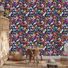 Wallpaper Small Flowers Navy Blue and Turquoise for Living Room and Bedroom 50x1000