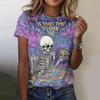 Футболка женская с рисунком черепа Y2k с принтом Harajuku, топы с коротким рукавом, модный винтажный свободный свитер с круглым вырезом, женская повседневная одежда