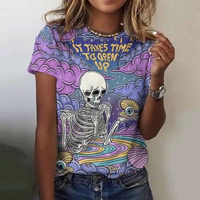 Футболка женская с рисунком черепа Y2k с принтом Harajuku, топы с коротким рукавом, модный винтажный свободный свитер с круглым вырезом, женская повседневная одежда