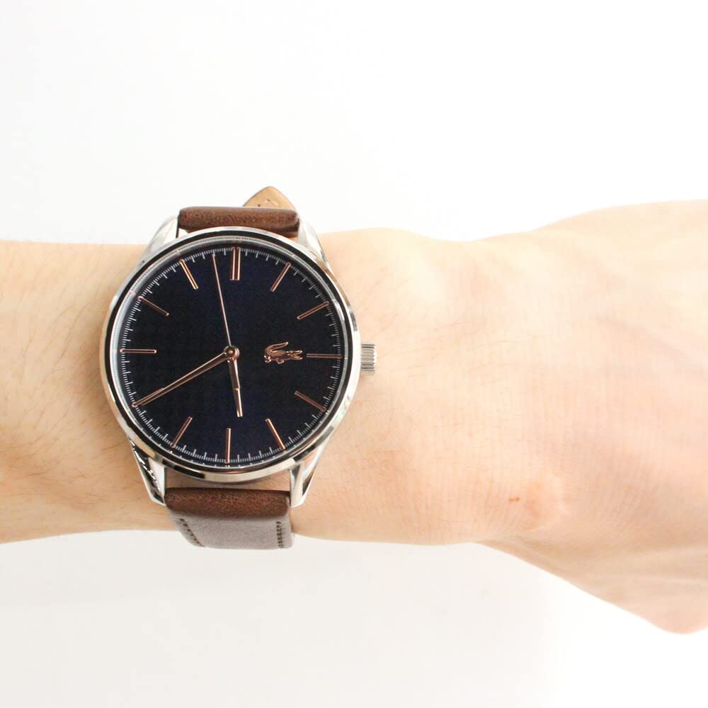 Lacoste 2011046 Мужские кварцевые трехстрелочные, кожаные коричневые / темно-синие, водонепроницаемость 5 бар