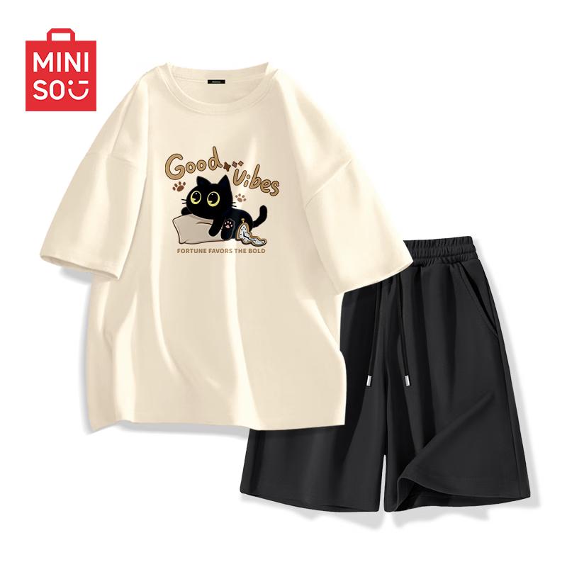 MINISO Мужской повседневный комплект из 100% хлопка: футболка с коротким рукавом и шорты