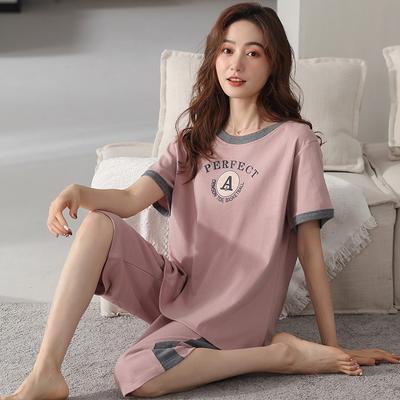 Хлопковая одежда для сна, домашняя одежда, однотонные пижамы, женские топы и брюки с принтом, студенческая ночная одежда, домашняя одежда, комплект из 2 предметов, пижама