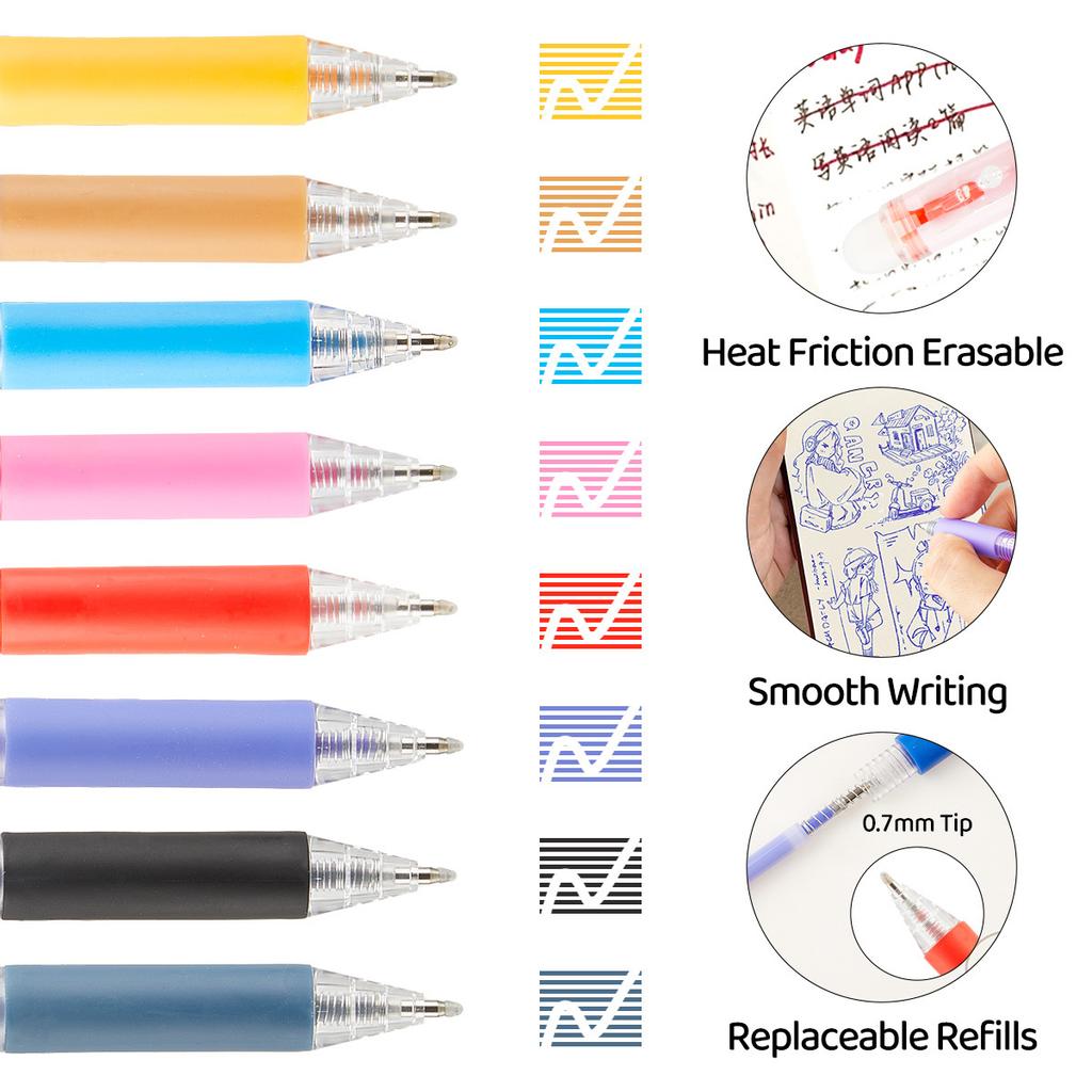 0.7mm Bullet Tip Press Erasable Gel Pens Quick Dry Non-Break Multi Color