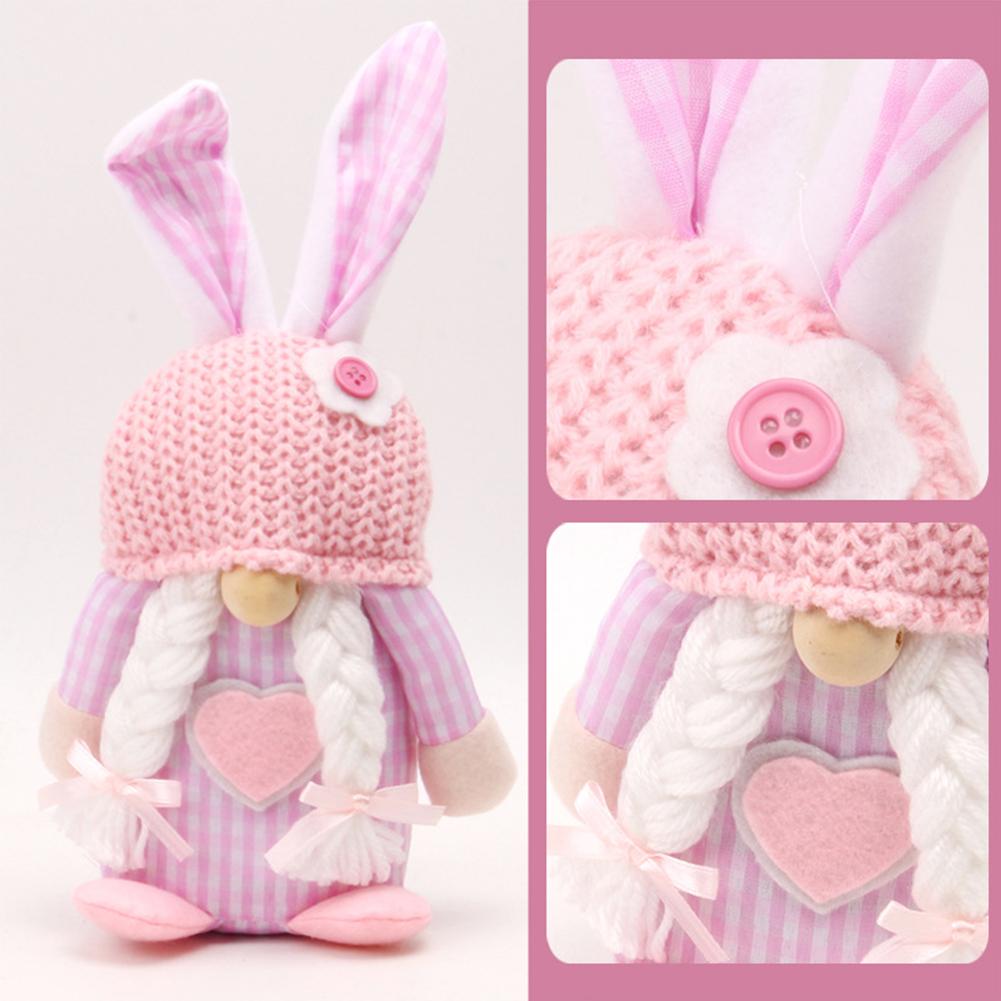 2Pcs Rabbit Ear Faceless Gnome with Knitted Hat Easter Old Man Dwarf Decor Festival Theme for Bedroom Living Room Decor