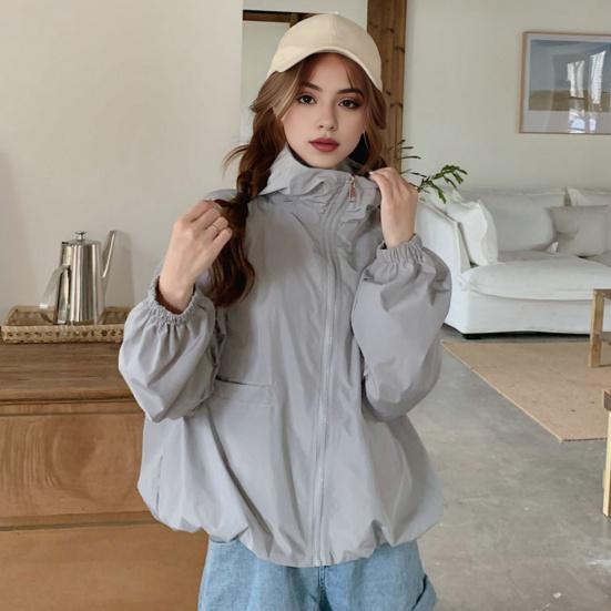 Женское осенне-весеннее пальто свободного покроя, однотонное, на молнии, с длинными рукавами, с капюшоном, карманами, гладкая поверхность, дорожная куртка для отдыха на природе