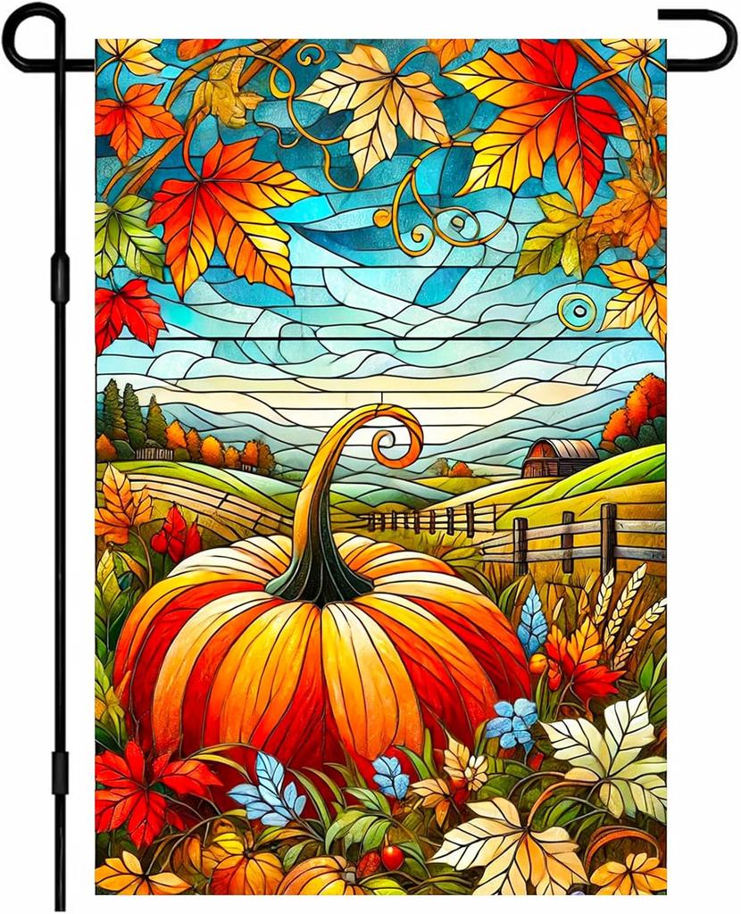 IVN Fall Garden ag 12x18 Inch Double Sided Autumn Pumpkin and Maple Leaf Countryside Landscape Outdoor Yard ag for Home LLX