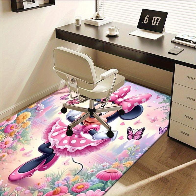 1pcOffice Carpet, Desk Mat, Gift for Home Decor, Minnie Mouse Inspired Floral Design, Soft and Comfortable Rug for Under Chairs