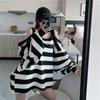 Spring and Autumn Fashion Stripe Strap Off Shoulder Pure Casual Loose Oversize Long Sleeve Large Edition Versatile T-shirt