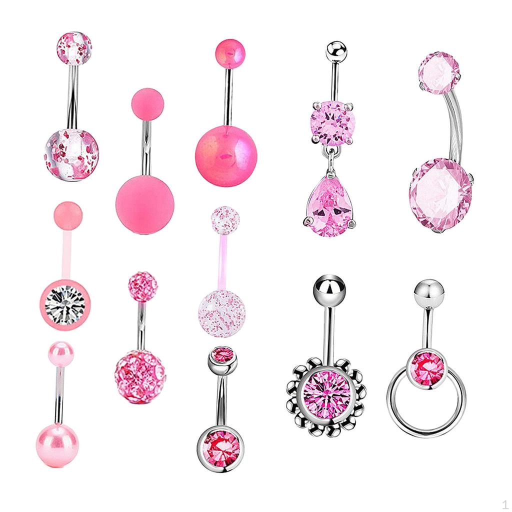 12 шт., кольца для пупка, украшения для тела, штанга для пупка, аксессуары из нержавеющей стали, розовый пирсинг