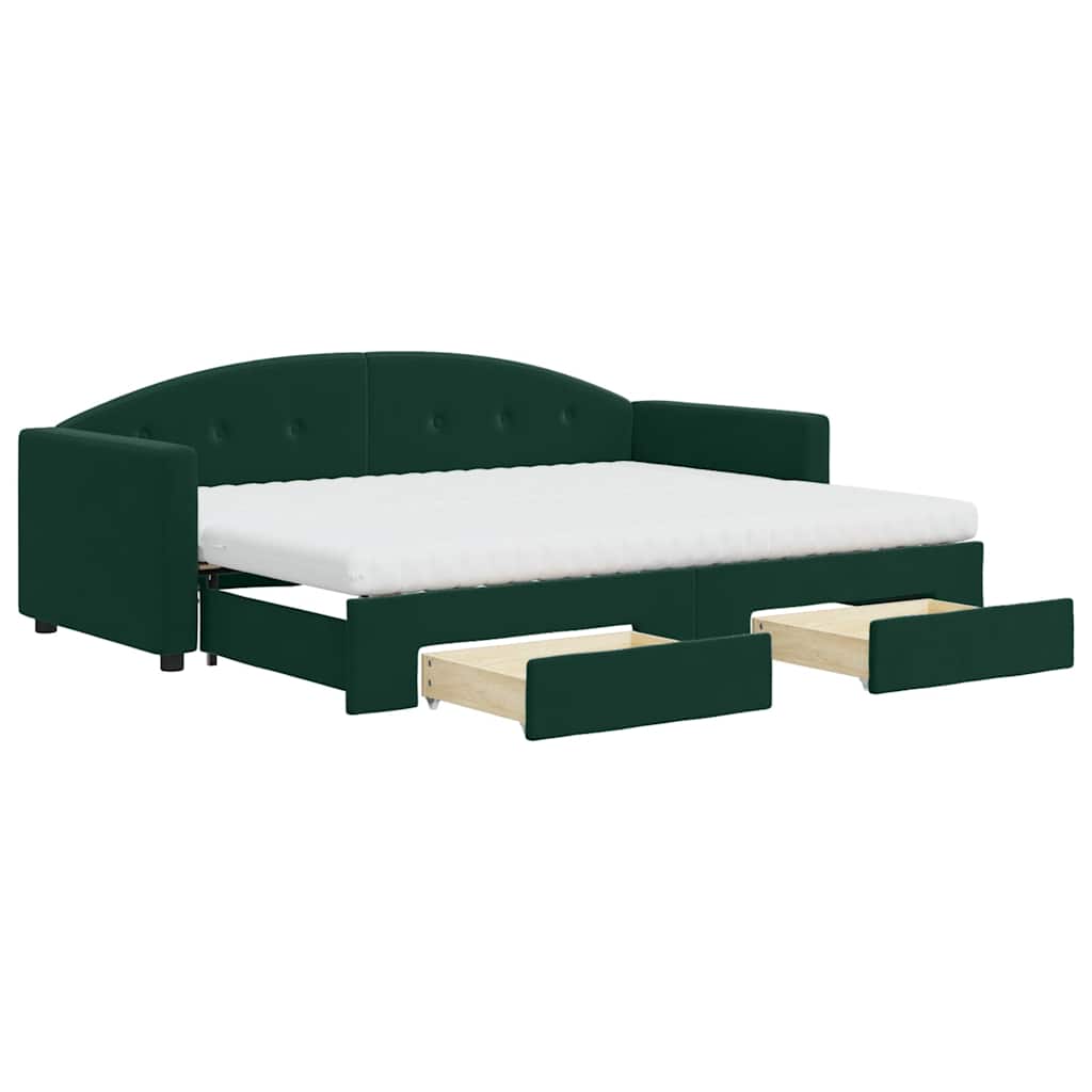 Pull Out Daybed with Drawers Dark Green 80x200 cm Velvet