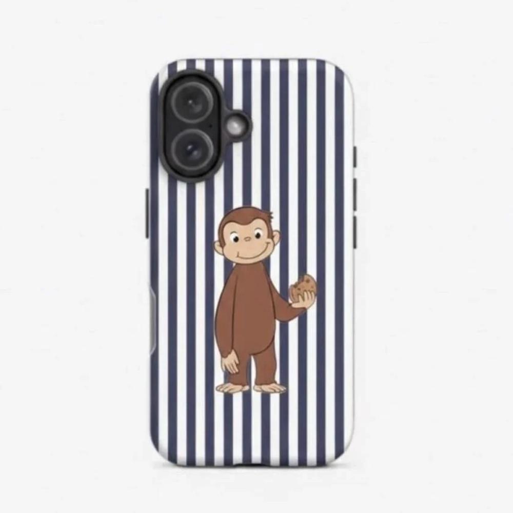 Роскошный Чехол Clmj Милая Обезьянка Любопытный Джордж для iPhone 17 16 15 14 13 12 11 X XS Air Pro Max Plus Двухслойная Задняя Крышка